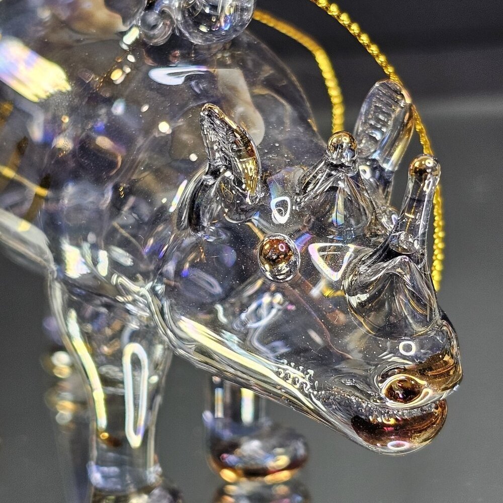 Christmas Ornament Rhino Rhinoceros Figurine Blown Glass Handmade Germany - Picture 2 of 13